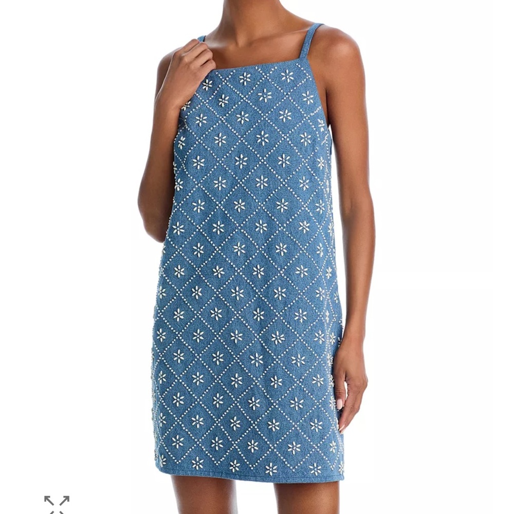 Rag & Bone Gentry Embellished Beaded Flower Denim Tank Shift Dress size 10 NEW